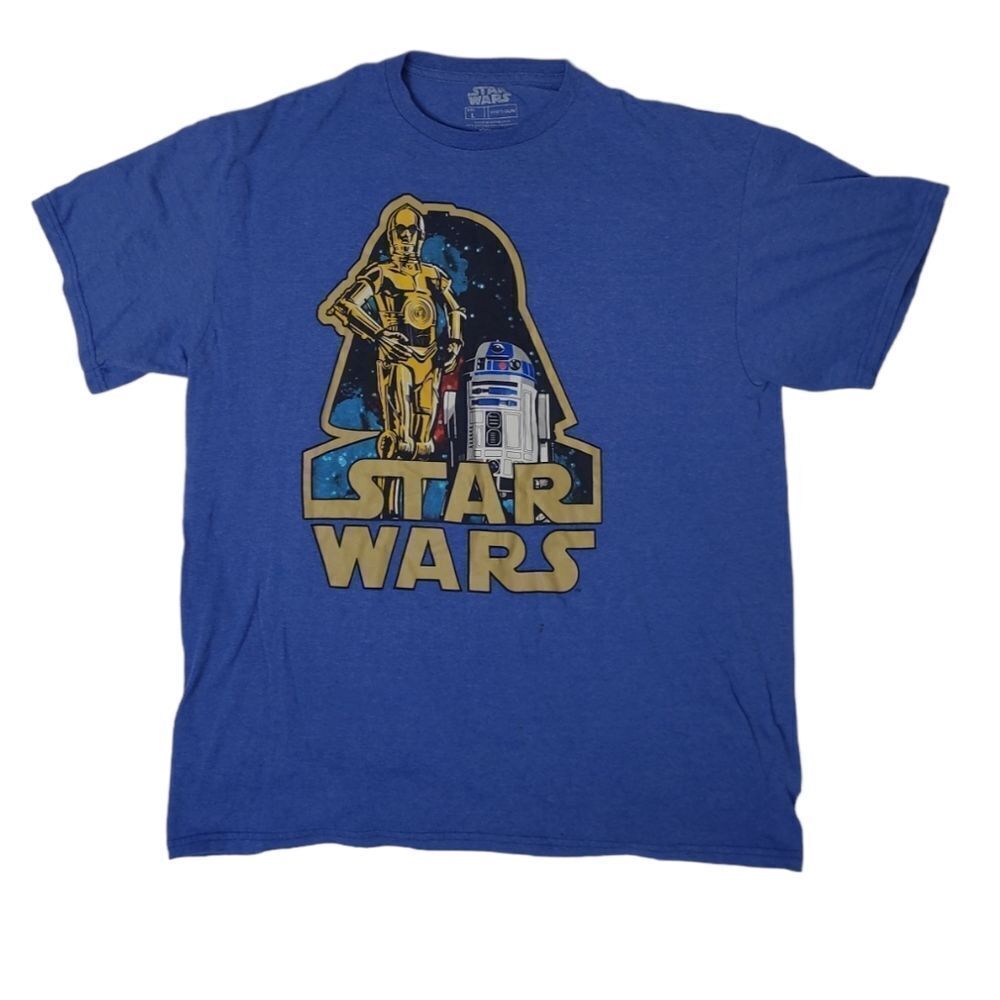 STAR WARS blue C-3PO R2-D2 Darth Vader crew neck tee shirt L